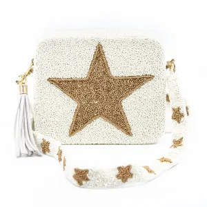 Tiana Designs Beaded Box Purse - Ivory and Gold Star