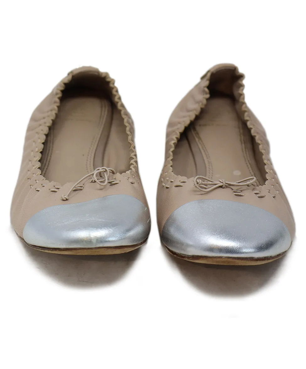Tory Burch Nude & Silver Leather Flats sz 8