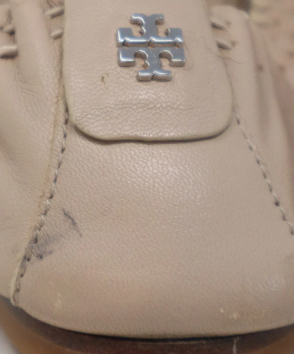 Tory Burch Nude & Silver Leather Flats sz 8