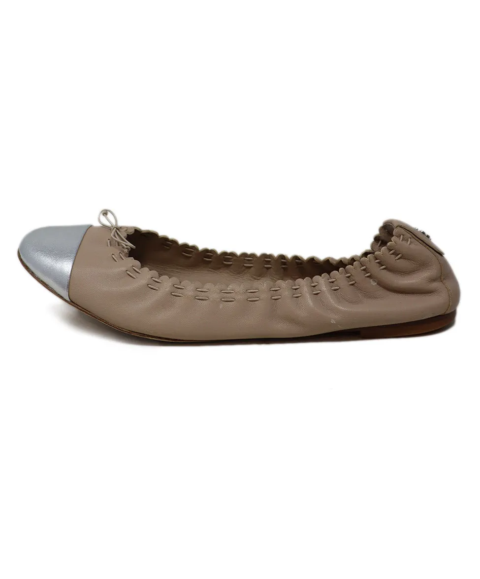 Tory Burch Nude & Silver Leather Flats sz 8