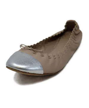 Tory Burch Nude & Silver Leather Flats sz 8