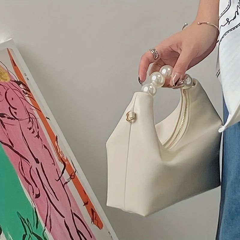 Trendy Ruched Handbags, Women's Chain Crossbody Bag with Faux Pearl Handle for Parties