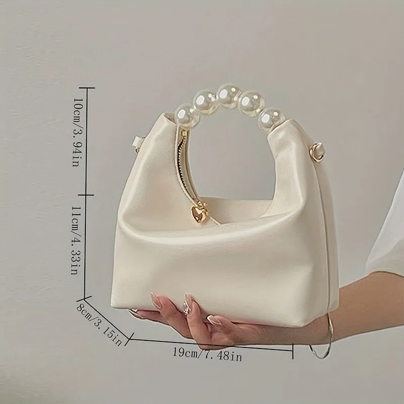 Trendy Ruched Handbags, Women's Chain Crossbody Bag with Faux Pearl Handle for Parties
