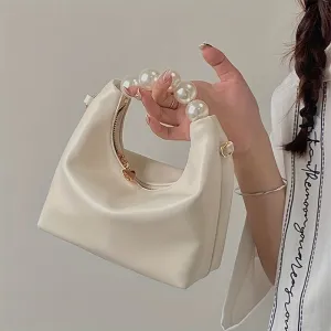 Trendy Ruched Handbags, Women's Chain Crossbody Bag with Faux Pearl Handle for Parties