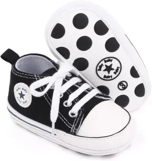 Unisex Baby Girls Boys Canvas High-top Shoes, Newborn Infant Anti-Slip Soft Sole Frist Walking Breathable Sneakers