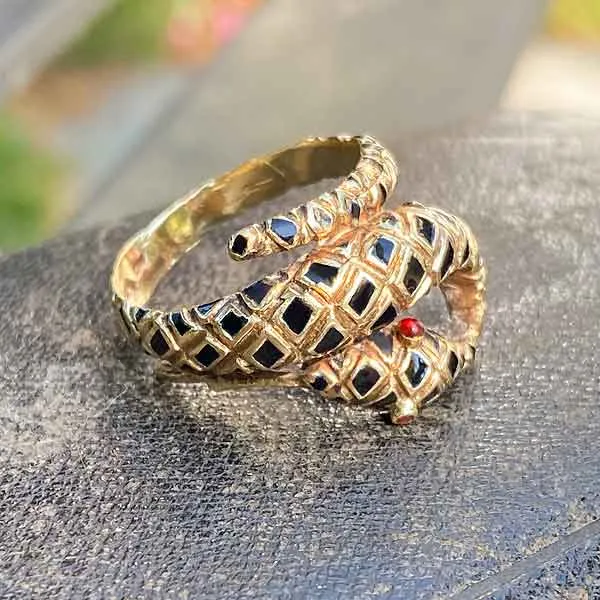 Vintage Enamel Snake Ring