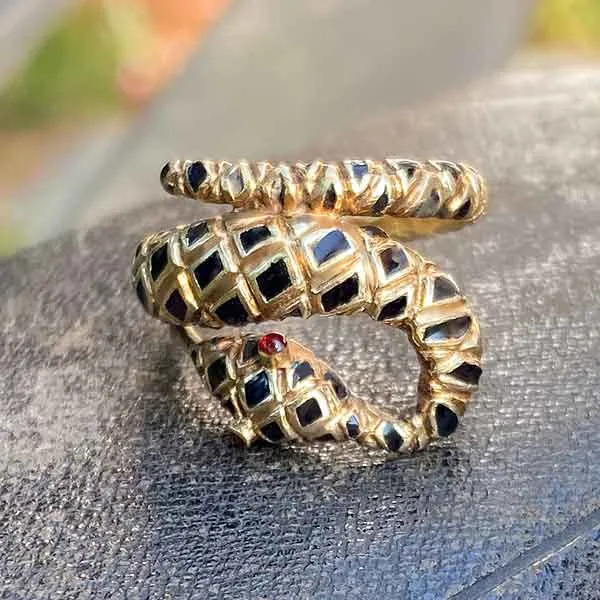 Vintage Enamel Snake Ring