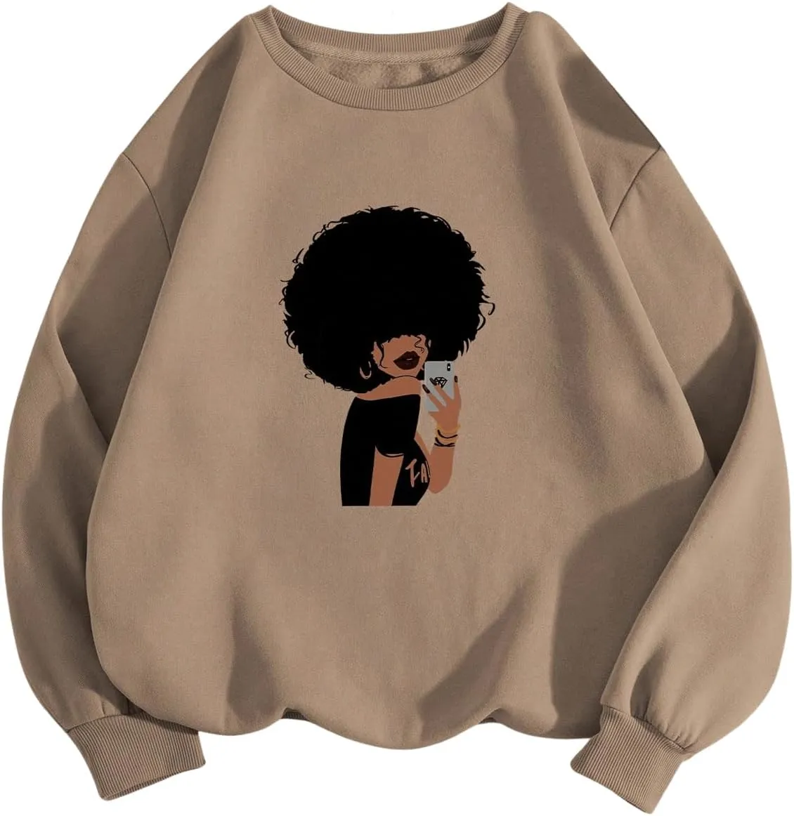 WDIRARA Women's Figure Graphic Sweatshirt Crewneck Long Sleeve Pullovers Top