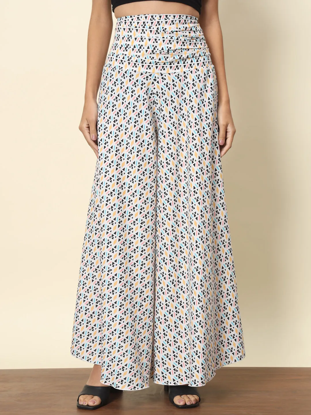 White Abstract Printed Palazzo