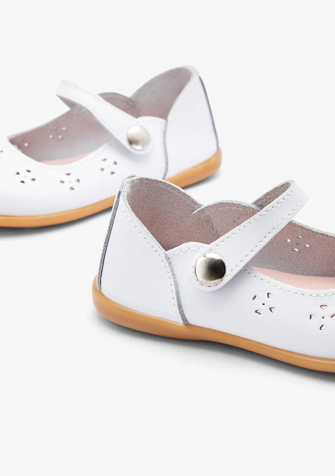 White Hearts Strap Ballerinas