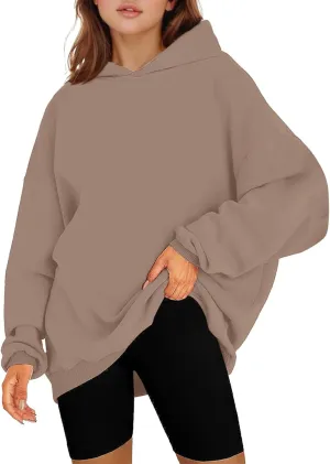 Women Comfy Oversized Hoodie Long Sleeve Solid Color Hooded Sweatshirts Fall Winter Pullover Tops Outfit with Pocket