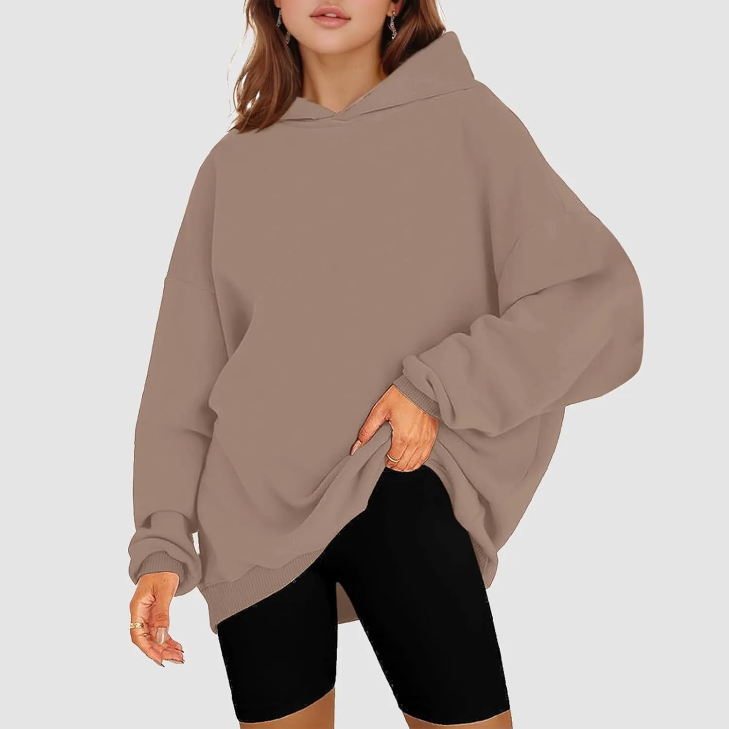 Women Comfy Oversized Hoodie Long Sleeve Solid Color Hooded Sweatshirts Fall Winter Pullover Tops Outfit with Pocket
