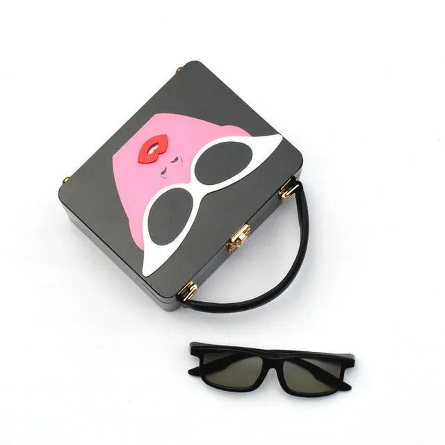 Women Dazzling Sunglasses Purses and Handbag Cartoon Acrylic Style Shoulder Bag Ladies Crossbody Designer Bag