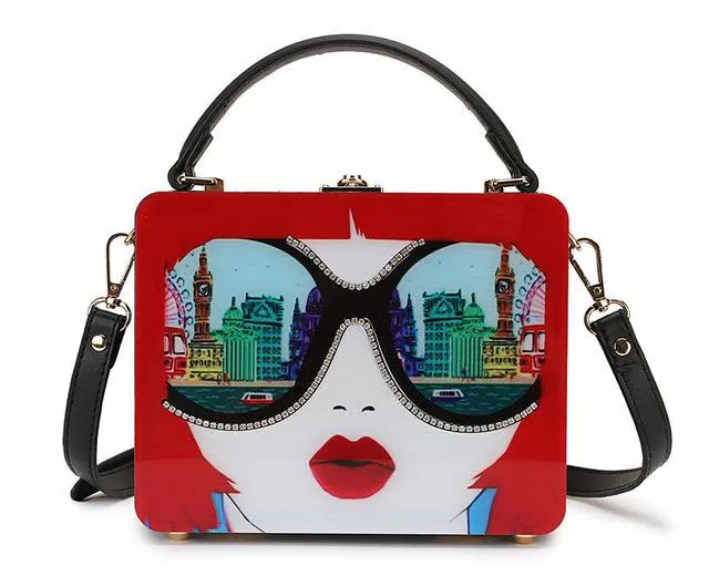 Women Dazzling Sunglasses Purses and Handbag Cartoon Acrylic Style Shoulder Bag Ladies Crossbody Designer Bag