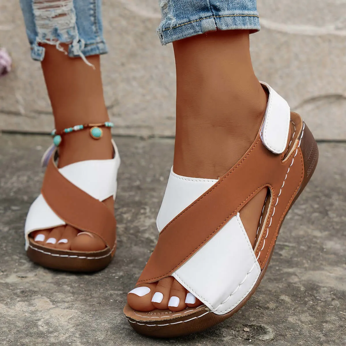 Women's Crisscross Strap Open Toe Wedge Sandals