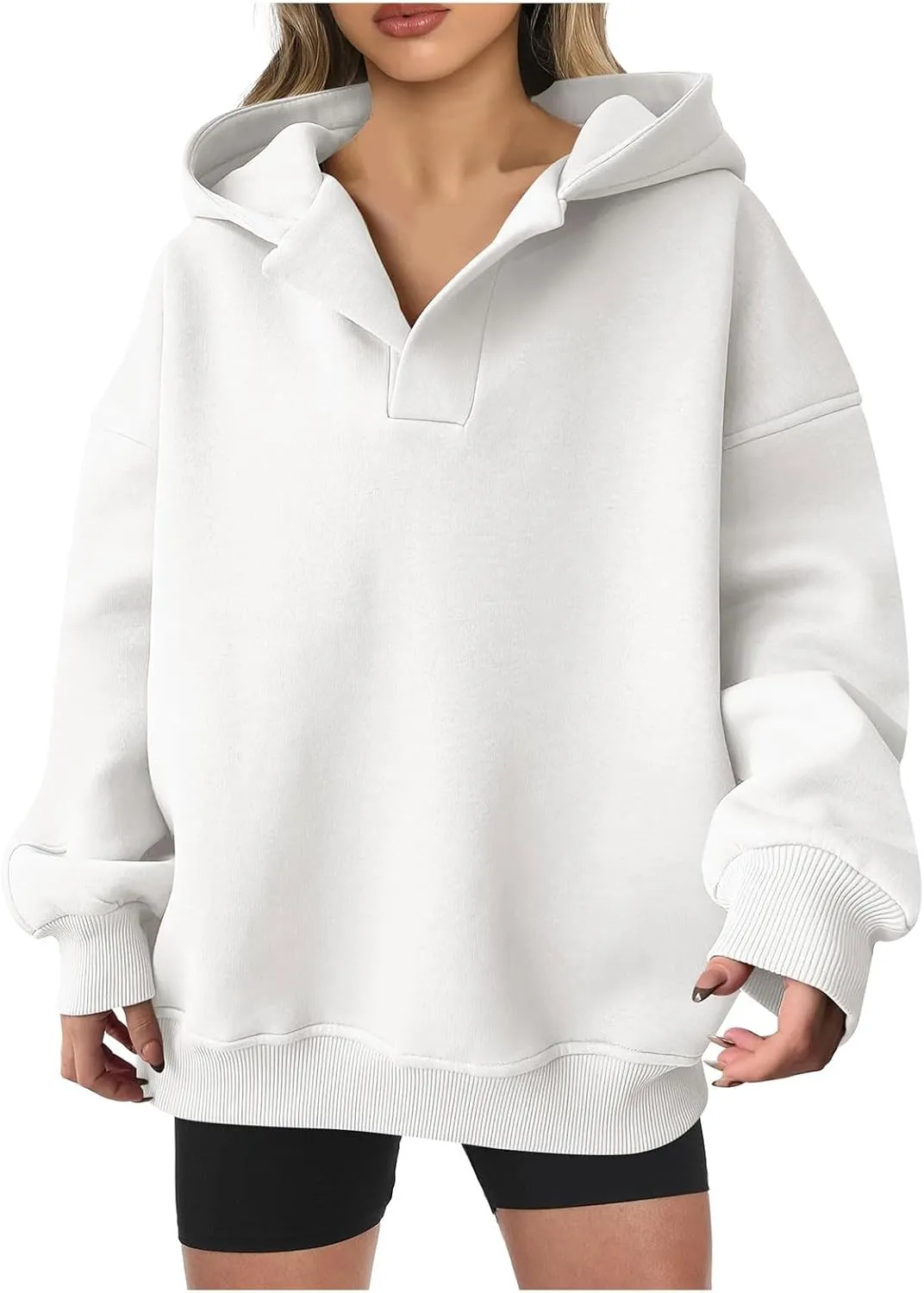 Womens Oversized Hoodies Casual Fall Teen Girls Preppy Clothes 2024 Trendy Long Sleeve Pullover V Neck Sweatshirts