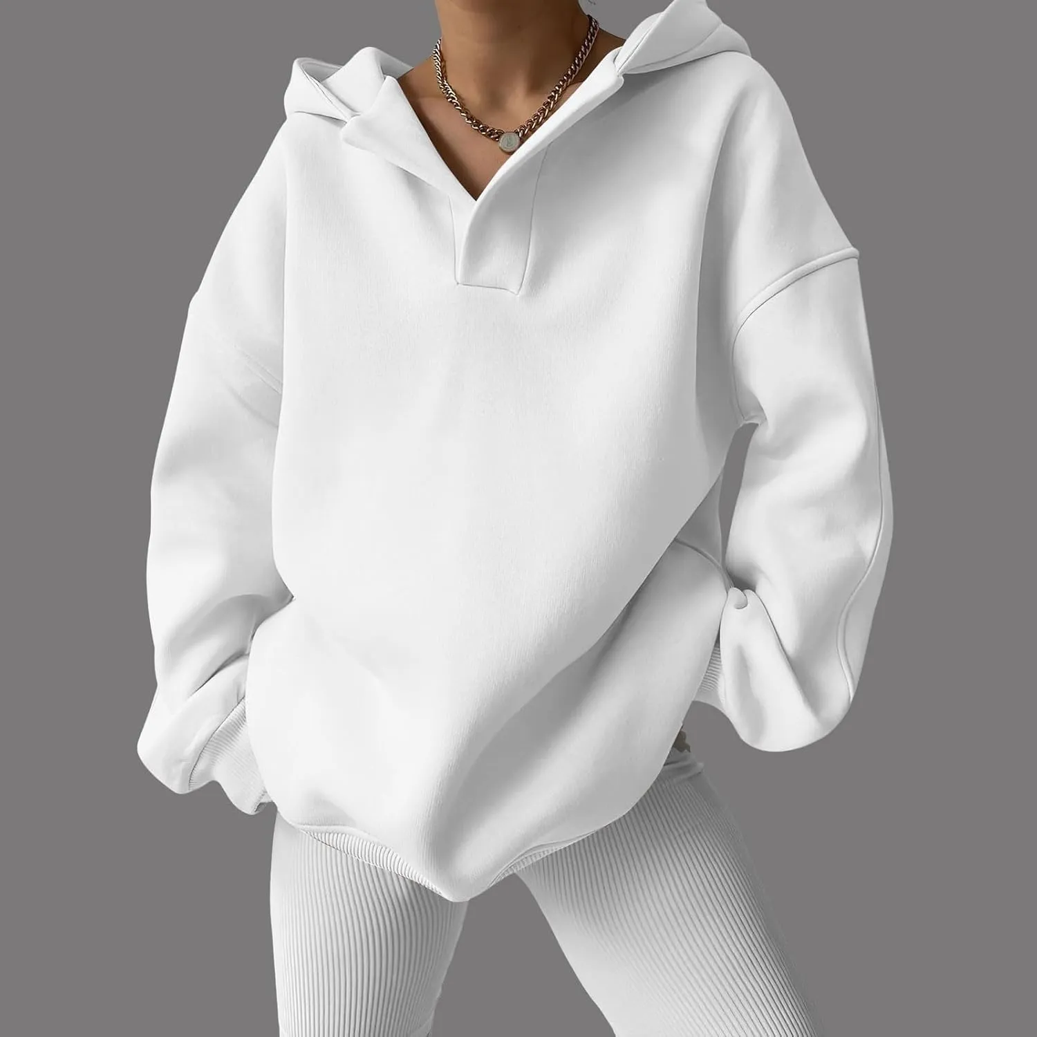 Womens Oversized Hoodies Casual Fall Teen Girls Preppy Clothes 2024 Trendy Long Sleeve Pullover V Neck Sweatshirts